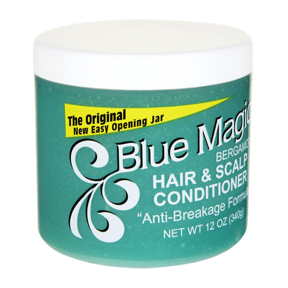Blue Magic Bergamot hair bottle demonstrates balanced conditioning for daily use.