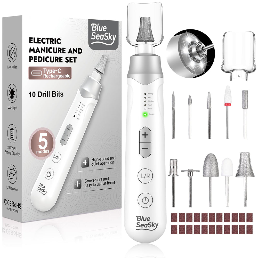 Blue Sea Sky professional electric nail drill with 360 LED light for precise at-home manicures.