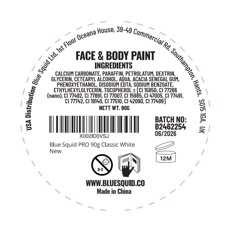 Blue Squid PRO Face Paint White color swatches showing vivid pigment.