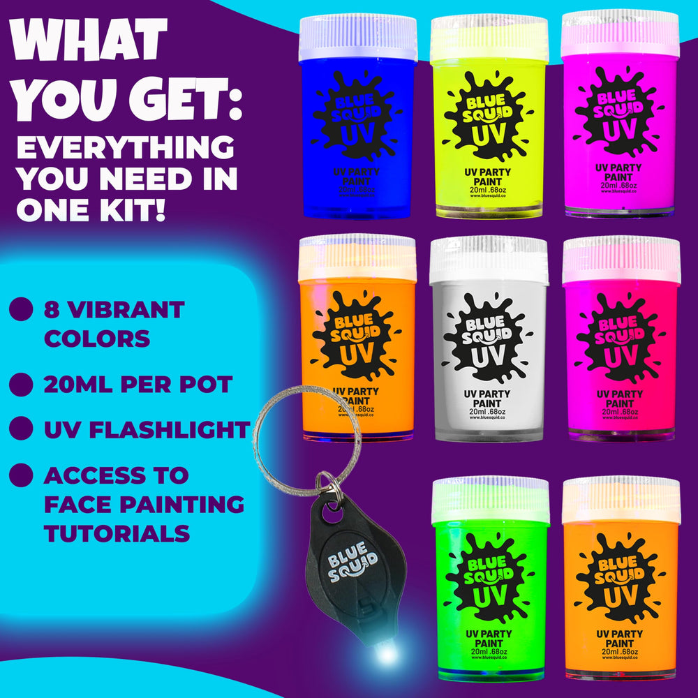 Blue Squid water-activated face paint is easy to apply and remove