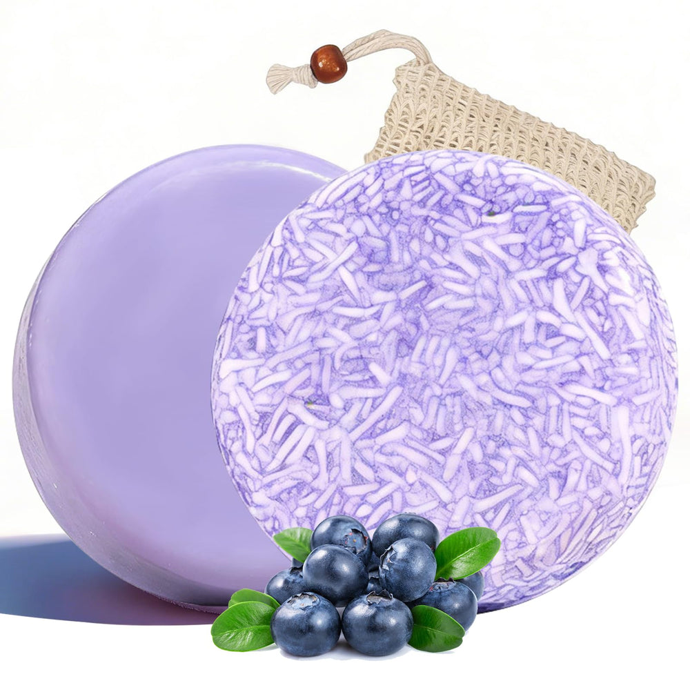 Blueberry Fields Shampoo bar closeup showing nourishing blueberry extract