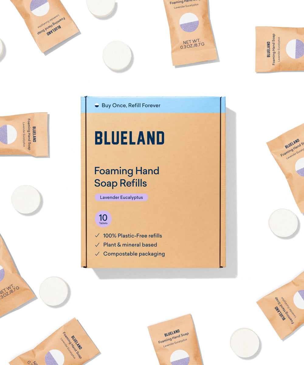 BLUELAND refill tablets for lavender eucalyptus hand soap, eco-friendly.