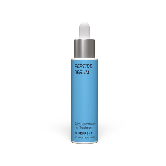 Blueprint Bryan Johnson Hair Peptide Serum bottle demonstrates fragrance-free scalp care.