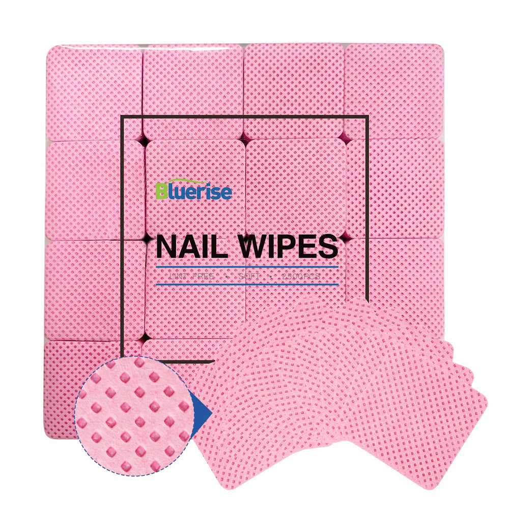 BLUERISE lint-free nail wipes packaging close-up for mess-free use