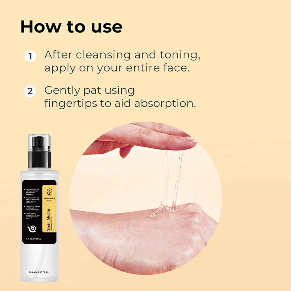 Application on hand demonstrates easy daily use of Blusheva Snail Mucin Serum.