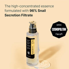 Closeup of the dispenser for Blusheva Snail Mucin Serum showing smooth absorption promise.