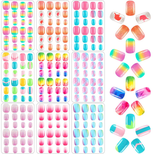 BOARDFEB gradient-style kids press-on nails for colorful party looks
