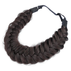 BOBIYA messy wide 2-strands braided headband in chocolate offers casual styling.