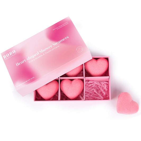 BoboSweeTree shower steamer heart pink rose scent for a relaxing at-home spa ritual.
