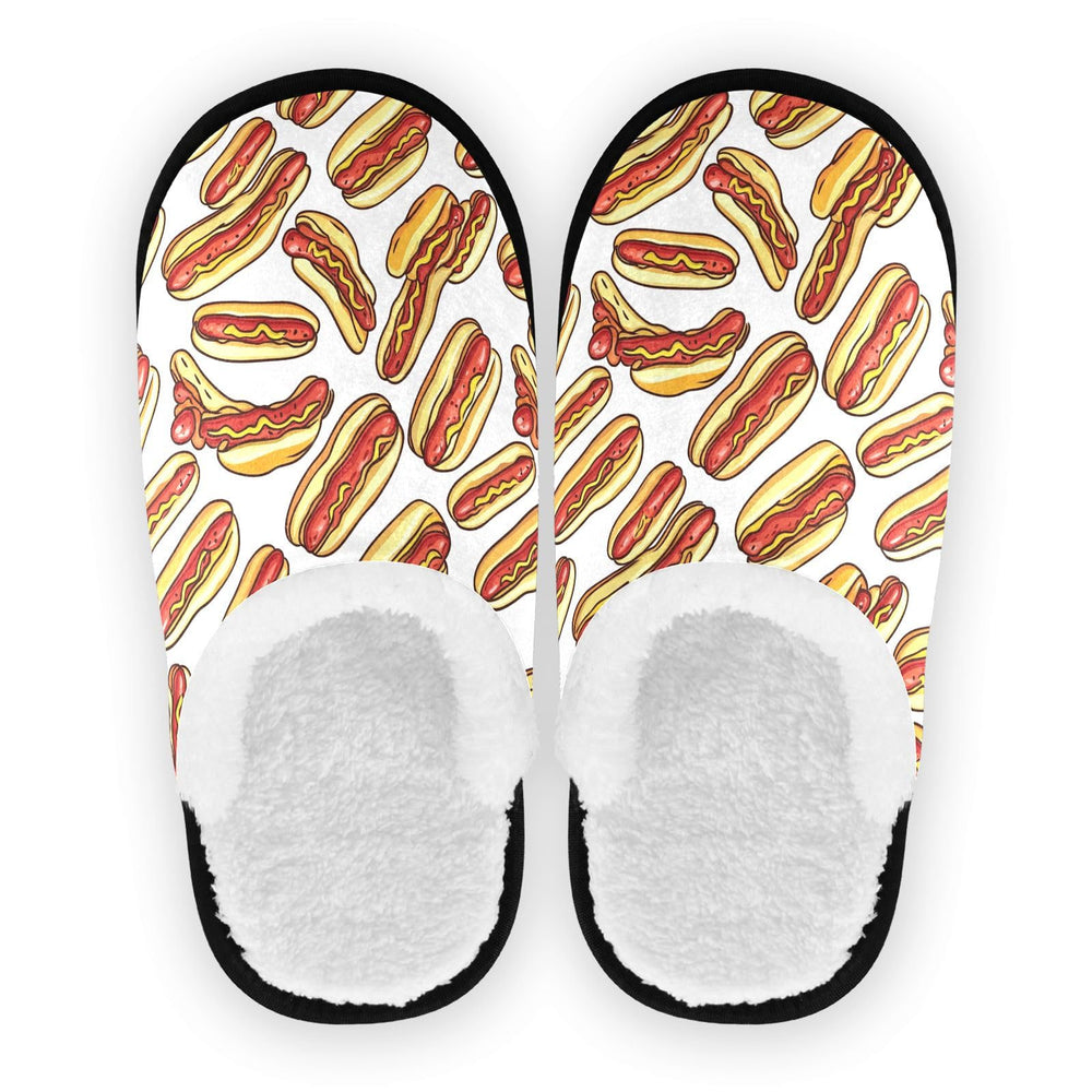Boccsty hot dog spa slippers close-up shows soft flannel for cloud-like comfort.