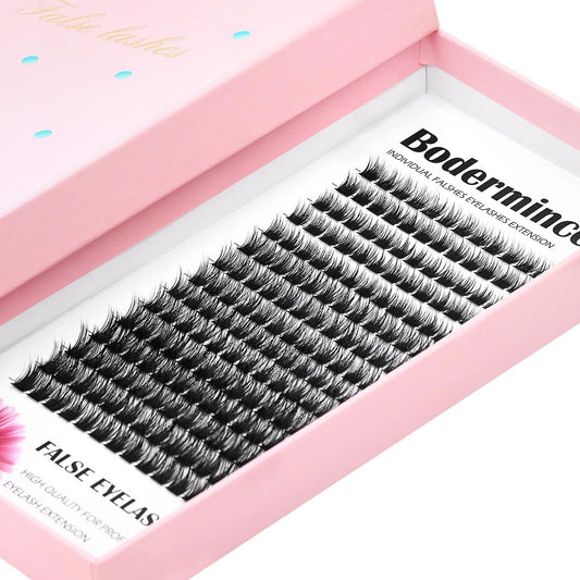 Bodermincer lash clusters tray view, 180-piece set for efficient DIY lash extensions.
