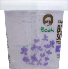 BODHI scrub with loofah demonstrates easy exfoliation in shower routines.