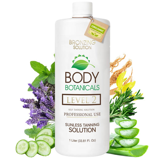 Body Botanicals sunless tanning solution bottle for a natural, long-lasting glow.