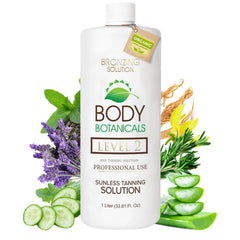 Body Botanicals sunless tanning solution bottle for a natural, long-lasting glow.