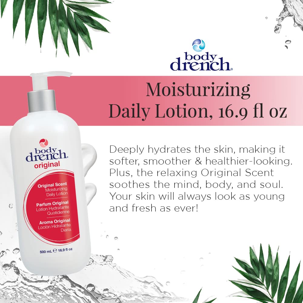 Body Drench Moisturizing Lotion being applied to arm showing quick-absorb hydration.