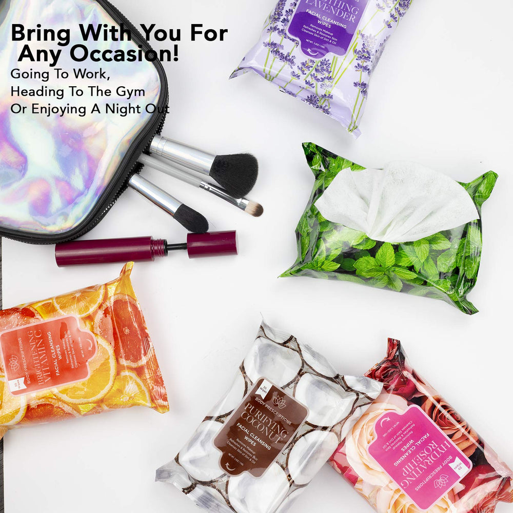 Lavender and coconut scents in Body Prescriptions wipes create a calming cleanse