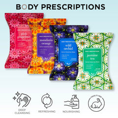 Body Prescriptions jasmine tea infusion wipe offers calming aroma