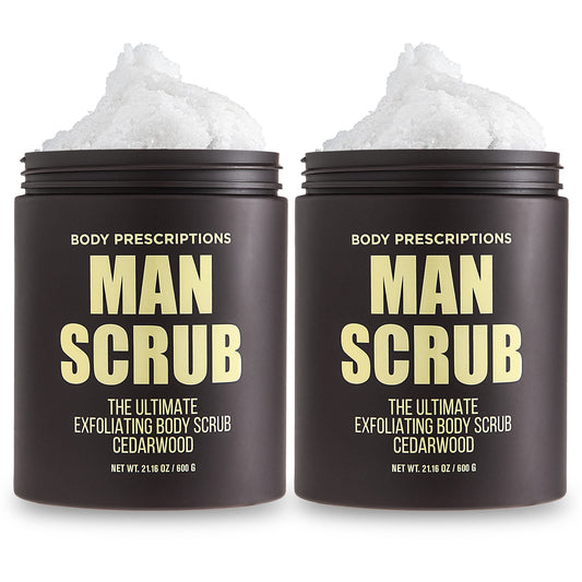 Body Prescriptions men’s exfoliating scrub in a twist-top jar for easy cleansing and smooth skin.