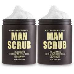 Body Prescriptions men’s exfoliating scrub in a twist-top jar for easy cleansing and smooth skin.