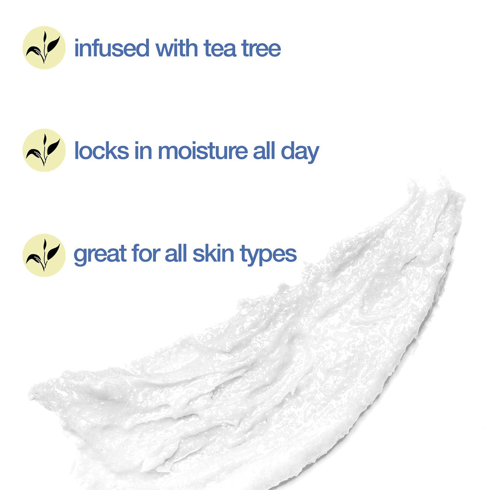 Body Prescriptions tea tree scrub texture applied on skin shows gentle scrubbing action.
