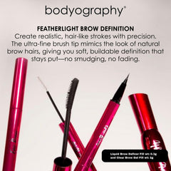Humidity-tested, smudge-proof formula keeps brows put throughout long days.