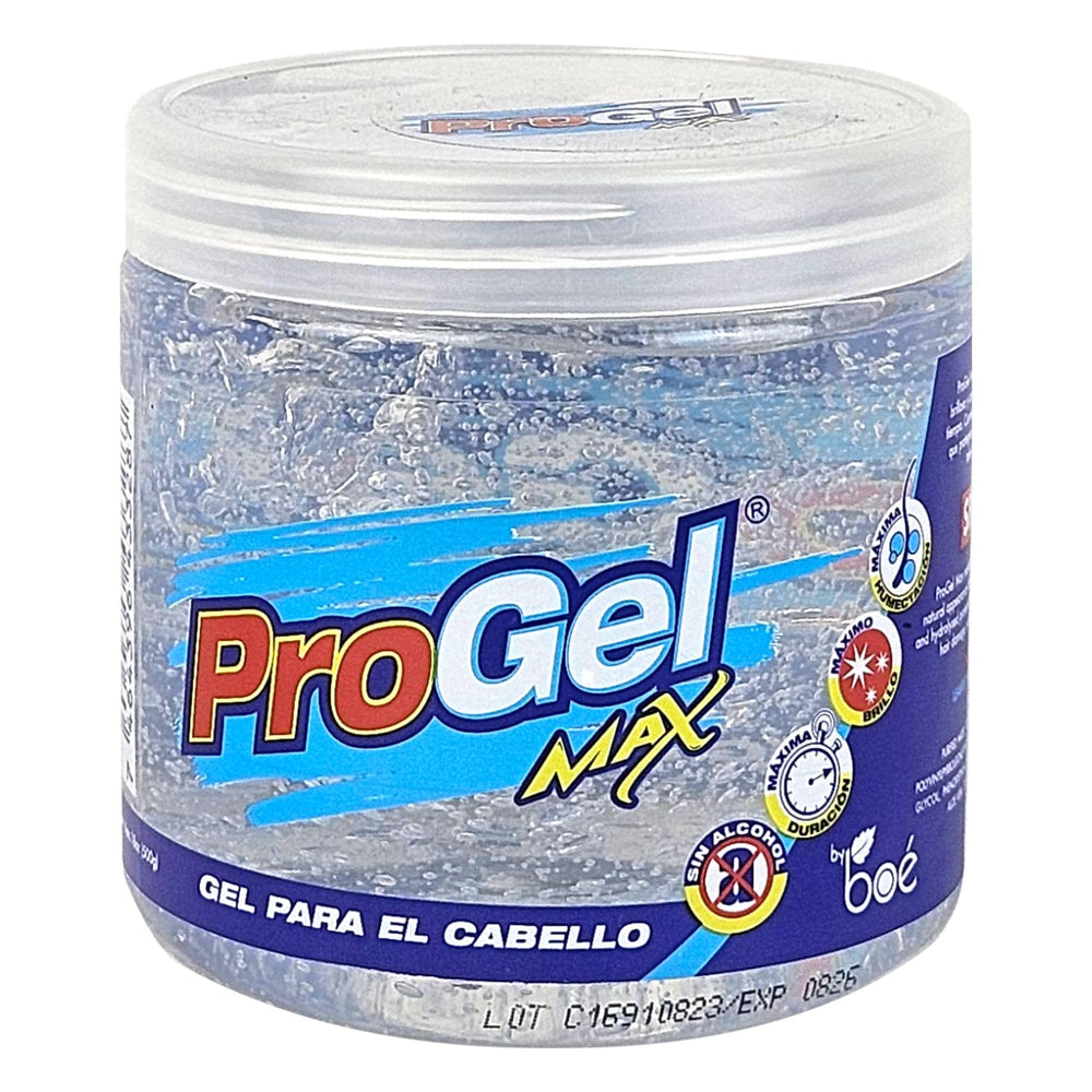 BOE COSMETICS ProGel Max bottle close-up highlighting long-lasting hold and hydration.