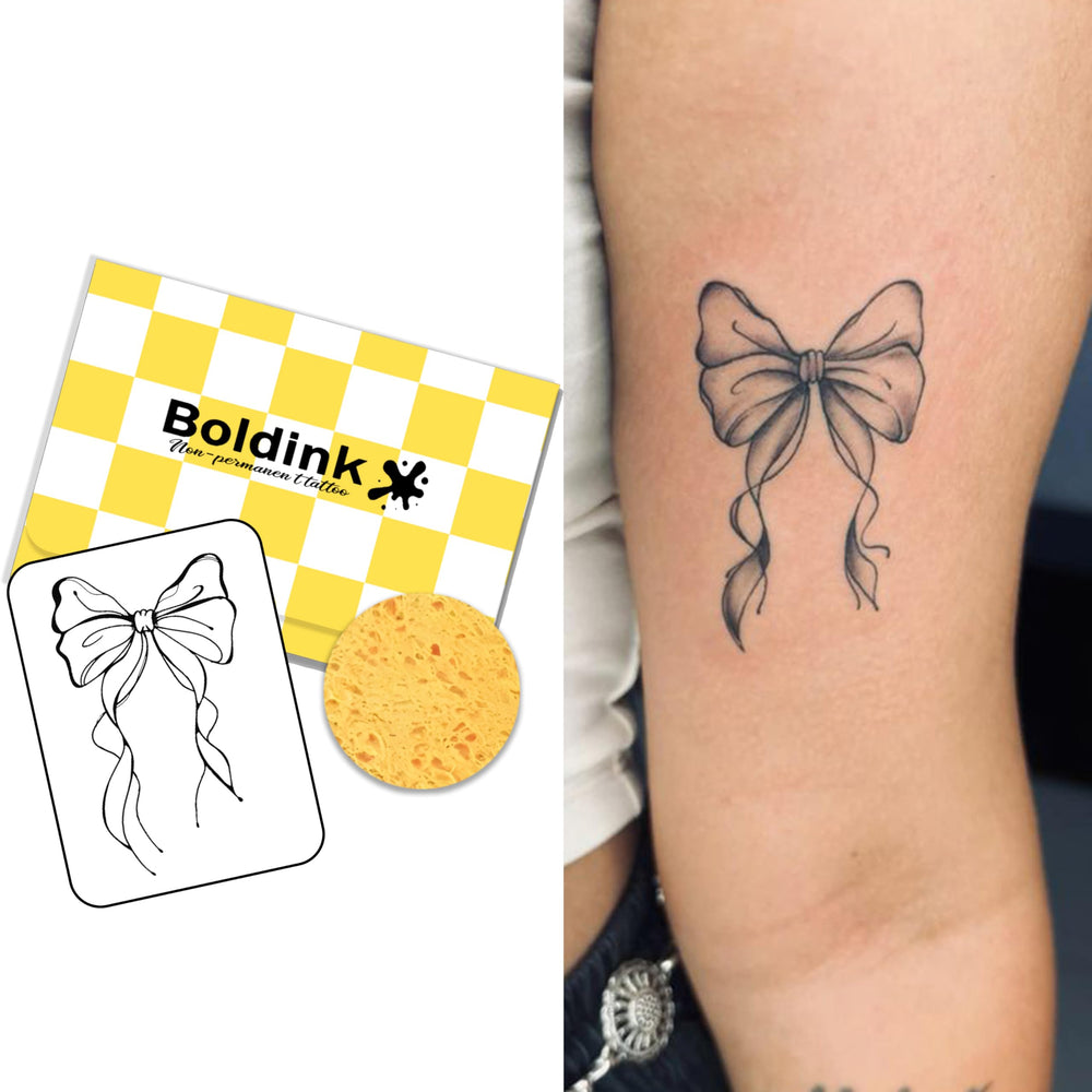 Boldink Bowknot 2 tattoo set on skin with a realistic, long-lasting look.