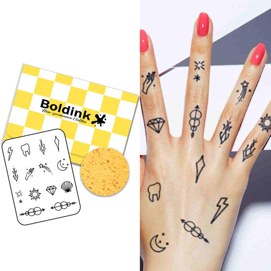 Boldink finger tattoo designs shown on skin, long-lasting and waterproof.