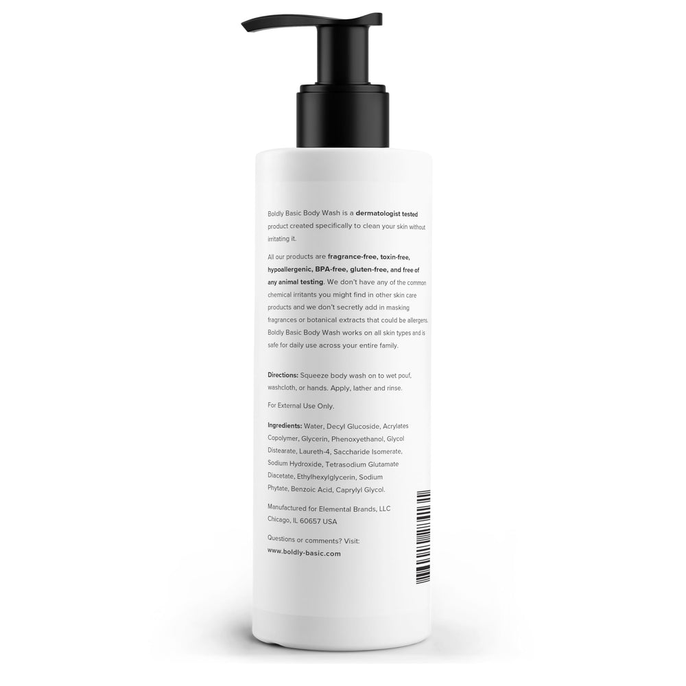 Boldly Basic Fragrance Free Body Wash features silky foam for a smooth cleanse.