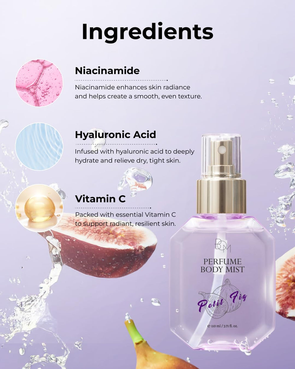 BOM Petit Fig mist dispersion highlights ultra-fine texture for light fragrance