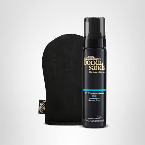 Bondi Sands home tanning setup with foam and mitt for quick results.
