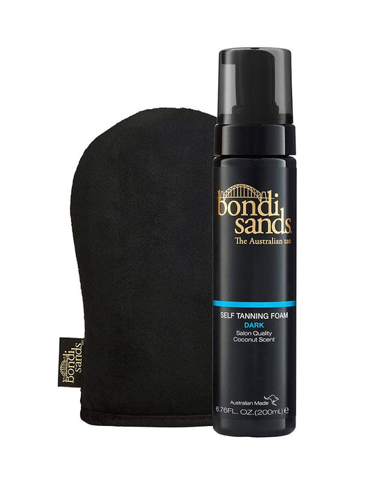 Bondi Sands Dark Self-Tanning Foam bottle close-up for a streak-free bronze glow.