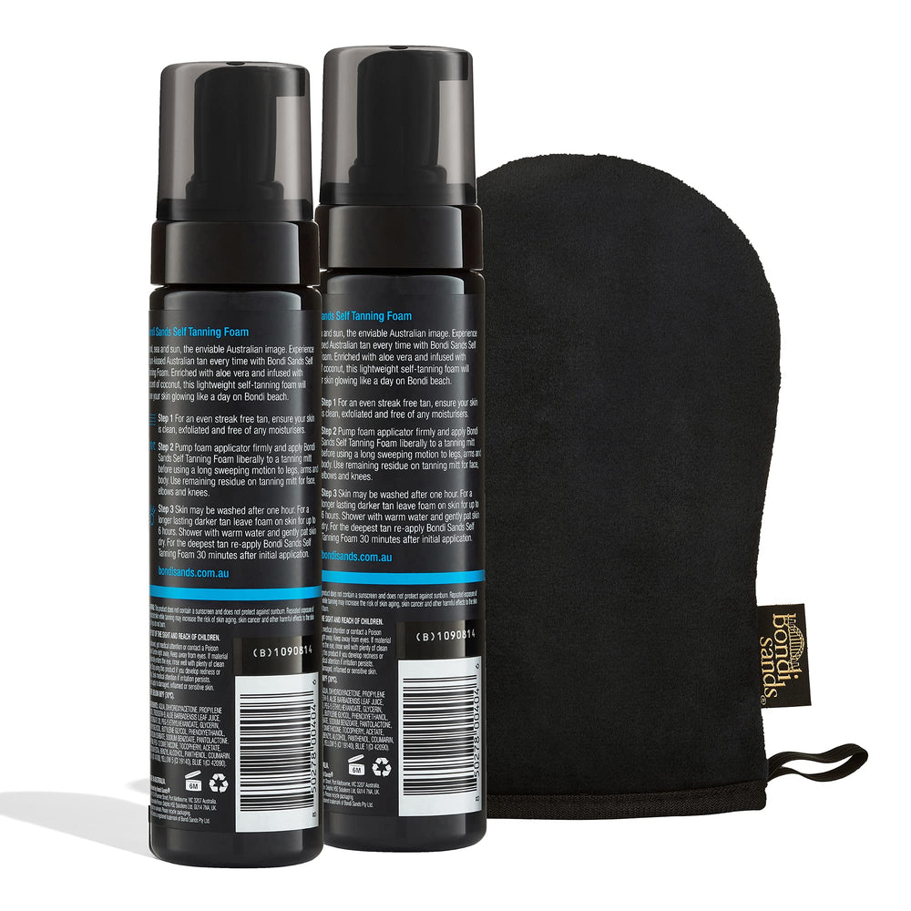 Bondi Sands Self Tanning Foam Duo Dark application mitt close-up guiding even coverage.
