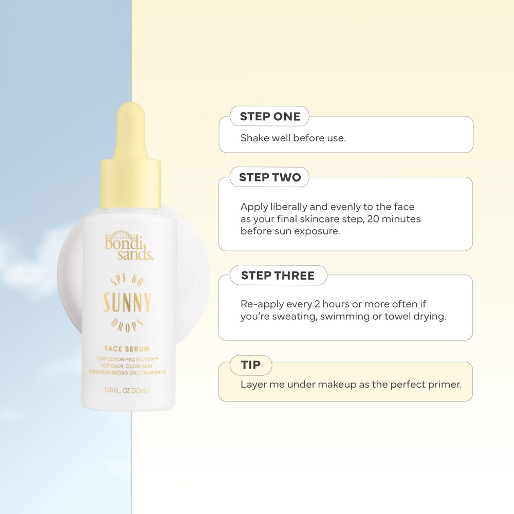 Bondi Sands Sunny Drops on sunlit arm demonstrating light, non-greasy feel.