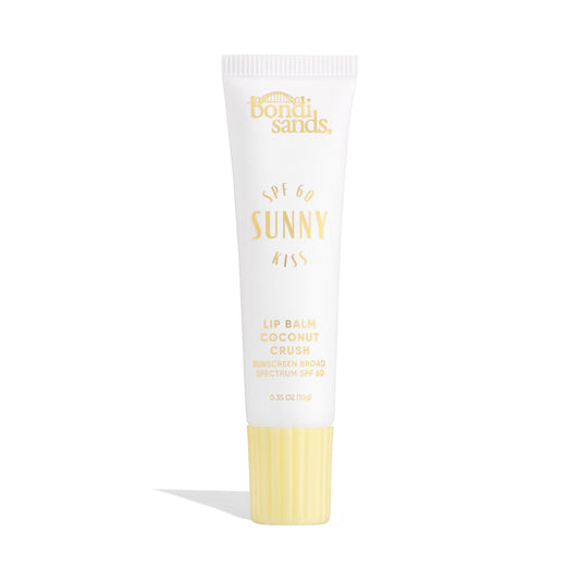 Bondi Sands Sunny Kiss SPF 60 lip balm packshot shows glossy finish and sun protection.
