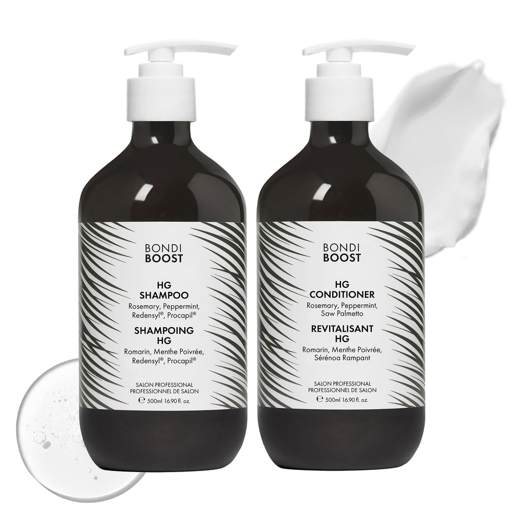 BondiBoost HG anti-thinning shampoo bottle with refreshing mint scent.