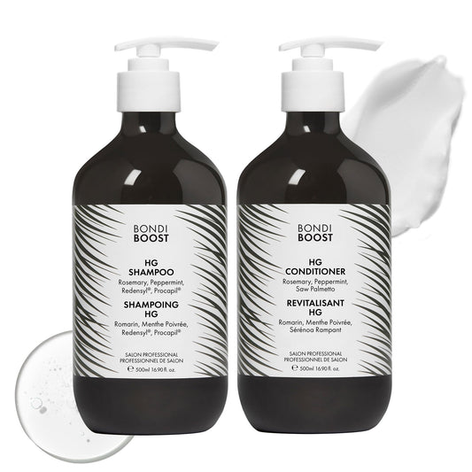 BondiBoost HG anti-thinning shampoo bottle with refreshing mint scent.