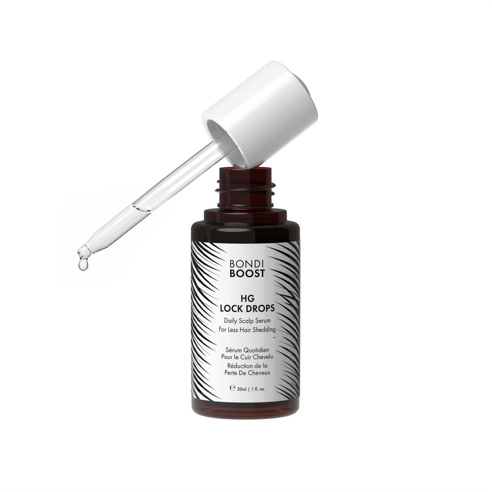 BondiBoost HG Lock Drops bottle close-up for daily scalp care