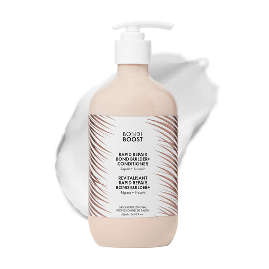 BondiBoost Rapid Repair Bond Builder bottle pour for quick hydration and repair.
