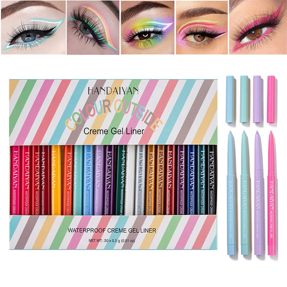 Bonnie Choice 20-color eyeliner swatches show vibrant pigments for bold eyes.