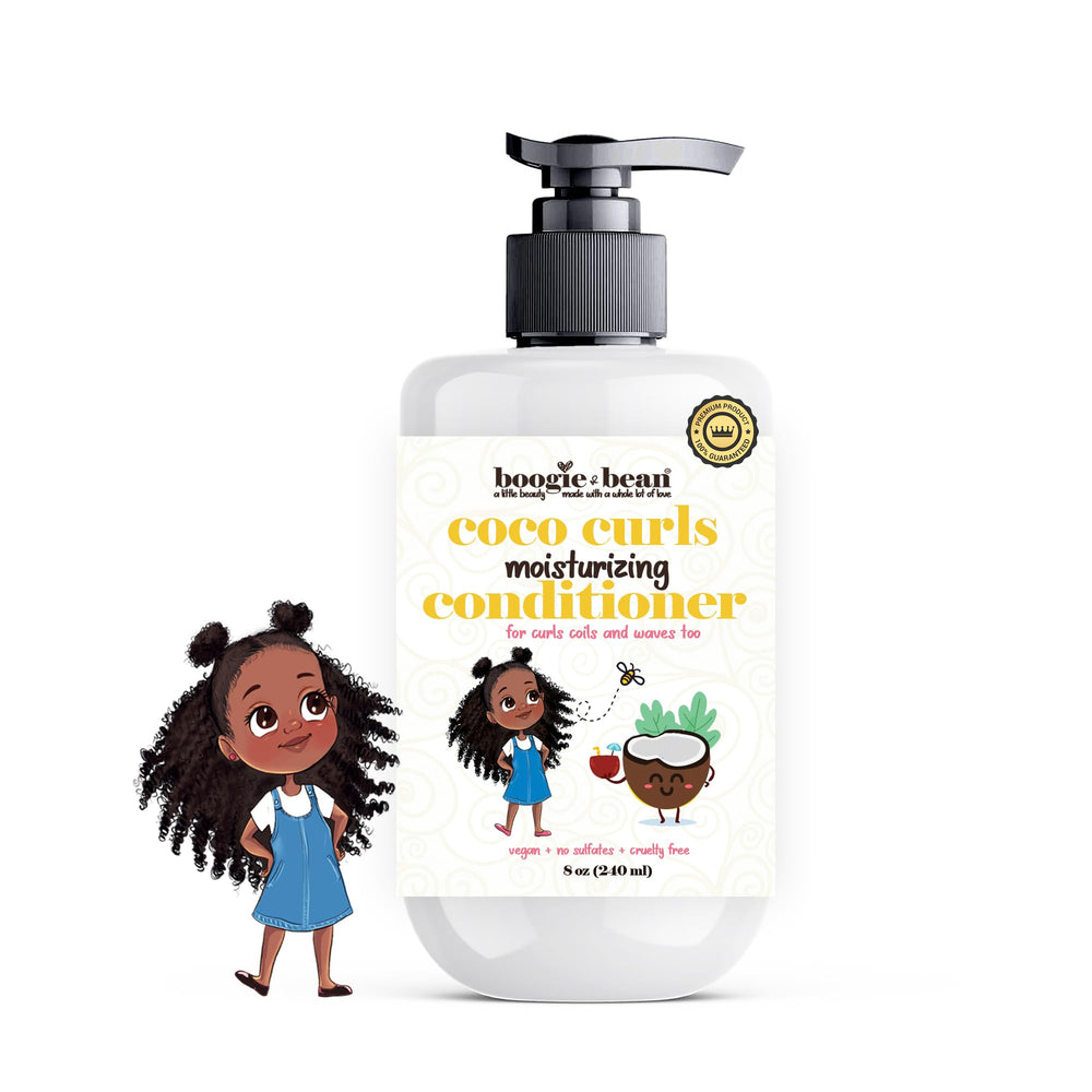 Boogie and Bean Kids Conditioner bottle delivers moisture for curly hair