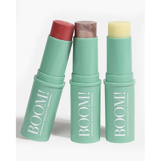 Boomstick Trio Rose Nude pack for versatile, on-the-go makeup application.
