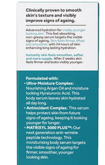 Boots No7 Protect and Perfect Body Serum bottle closeup emphasizes hypoallergenic formula.