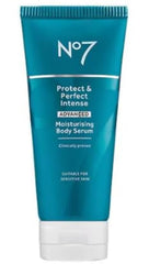 Boots No7 Protect and Perfect Body Serum packshot highlights the hydrating formula.