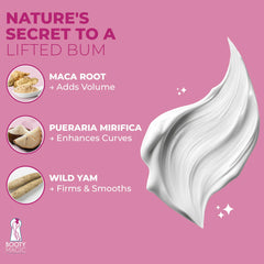 Booty Magic maca root extract visual highlights natural ingredients.