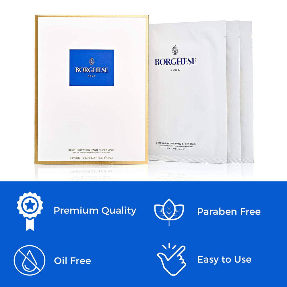Borghese ingredients visual emphasizes nourishing benefits for dry skin.