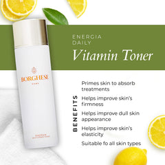 Borghese Energia Daily Toner on cotton pad for gentle cleansing.
