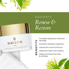 Application view of Borghese night creme spread on skin for hydration and elasticity