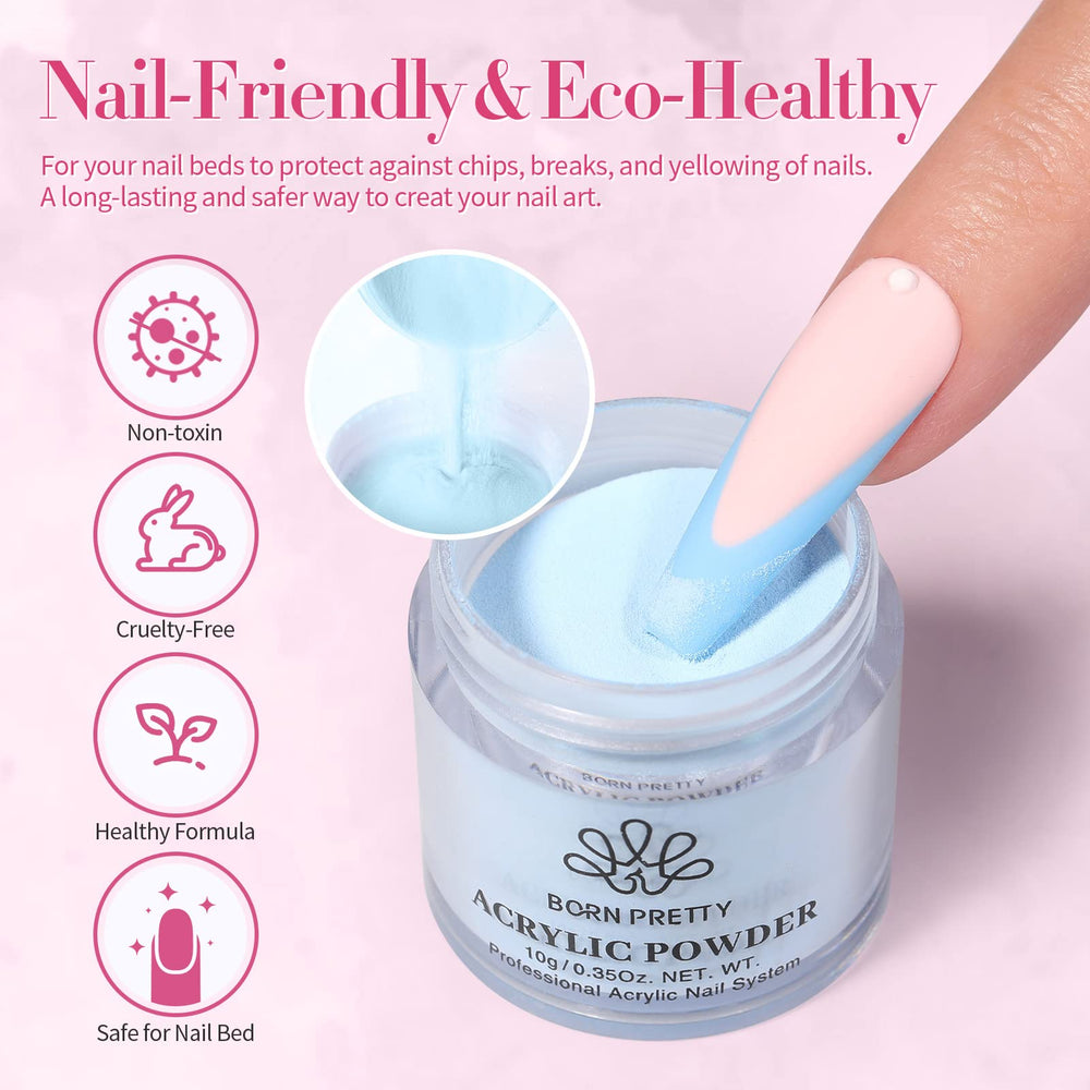 Born Pretty close-up texture highlights smooth acrylic powders for seamless nail extensions