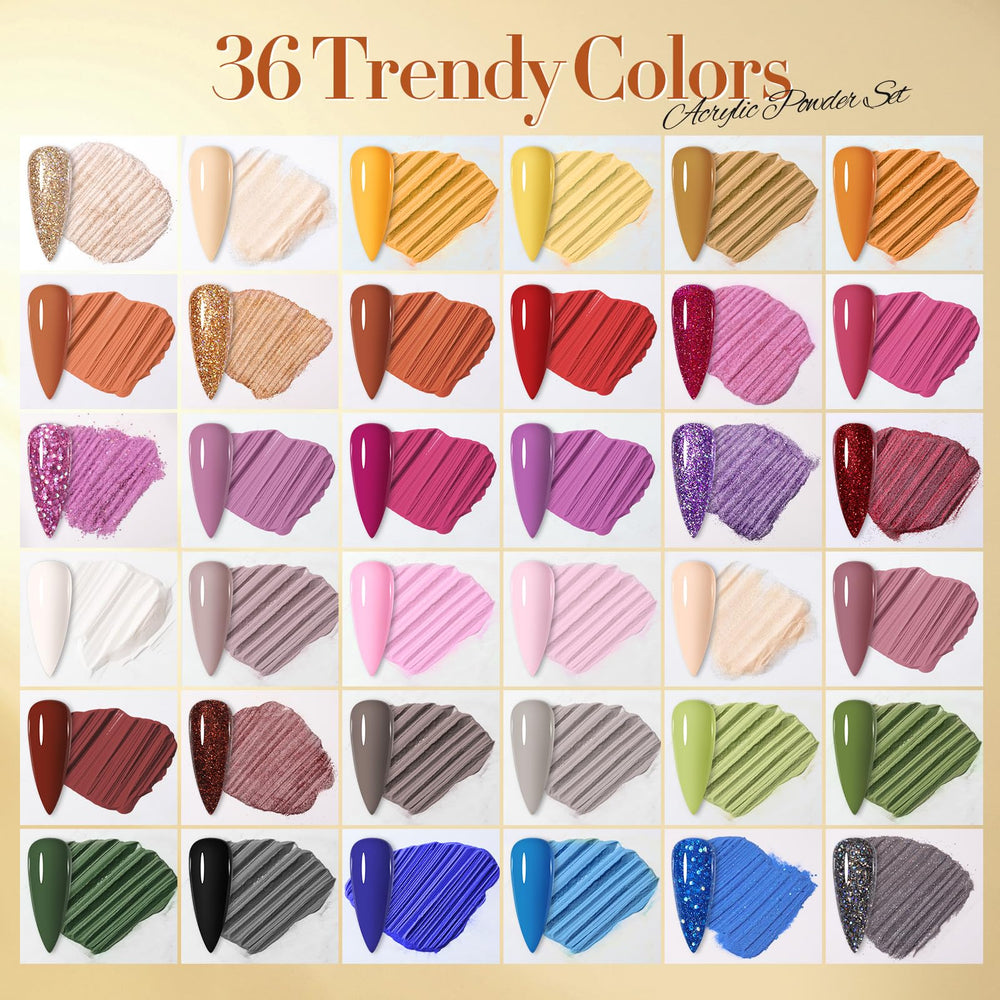 Born Pretty acrylic powder swatch highlights vivid colors for striking nail art inspiration.